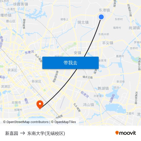新嘉园 to 东南大学(无锡校区) map