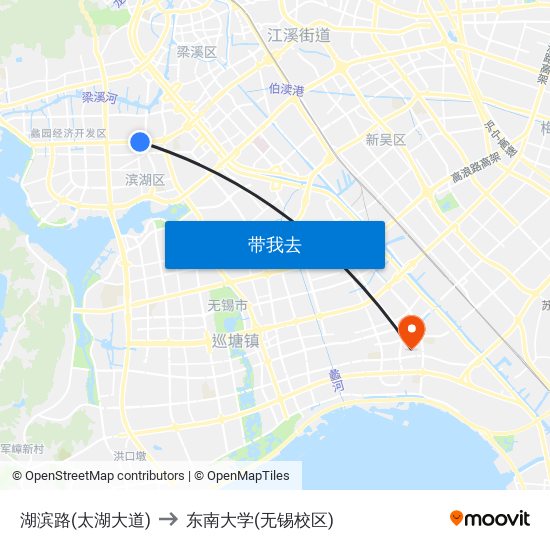 湖滨路(太湖大道) to 东南大学(无锡校区) map