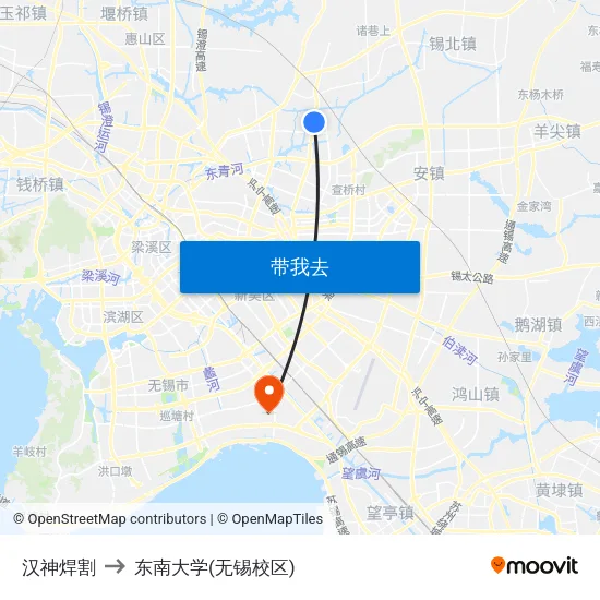 汉神焊割 to 东南大学(无锡校区) map
