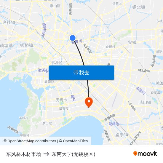 东风桥木材市场 to 东南大学(无锡校区) map