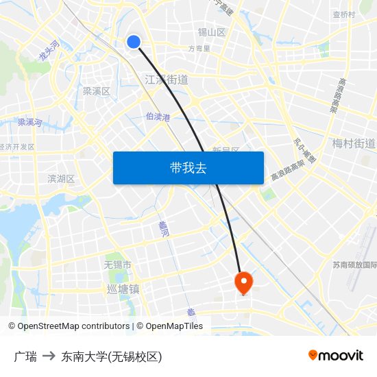 广瑞 to 东南大学(无锡校区) map
