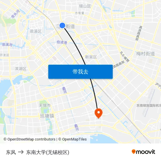 东风 to 东南大学(无锡校区) map