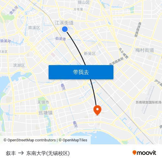 叙丰 to 东南大学(无锡校区) map
