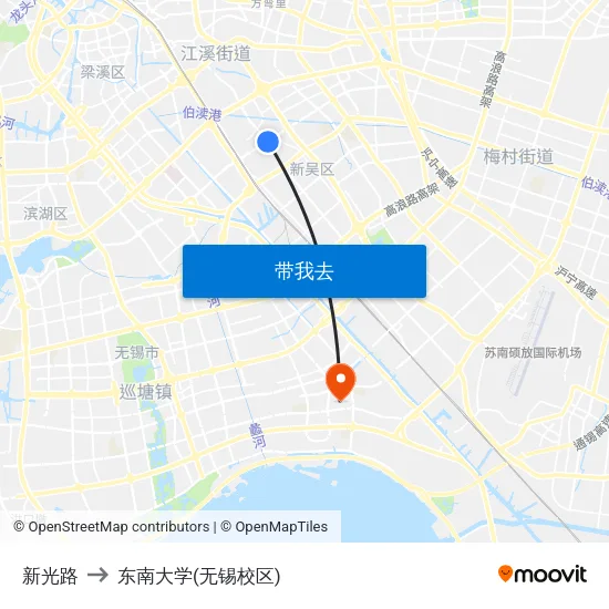 新光路 to 东南大学(无锡校区) map