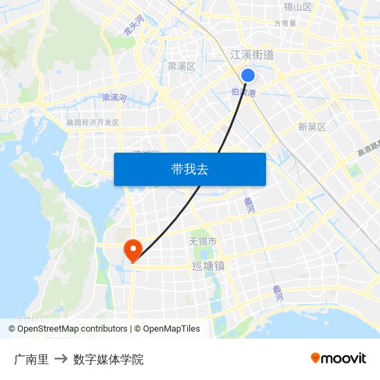 广南里 to 数字媒体学院 map