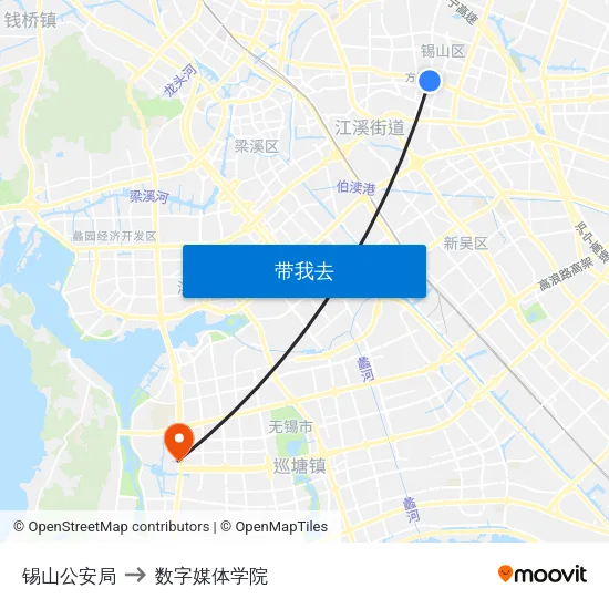 锡山公安局 to 数字媒体学院 map