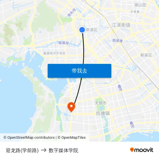 迎龙路(学前路) to 数字媒体学院 map