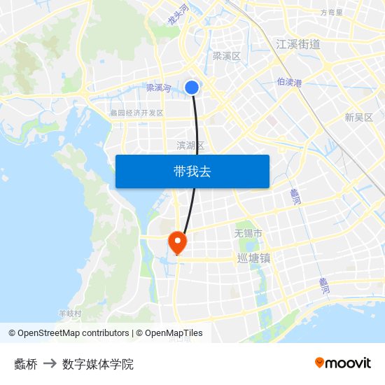 蠡桥 to 数字媒体学院 map