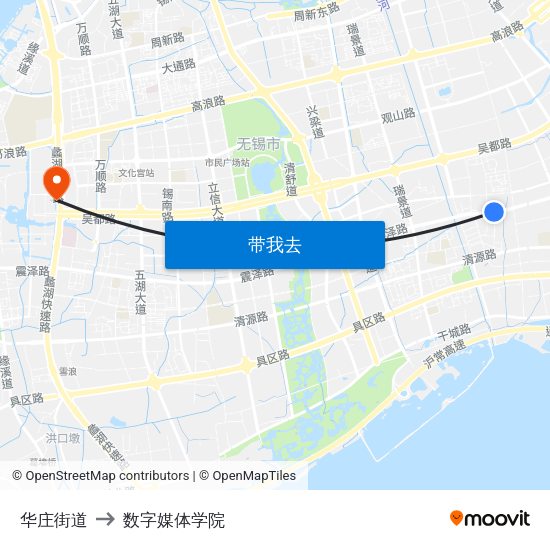 华庄街道 to 数字媒体学院 map