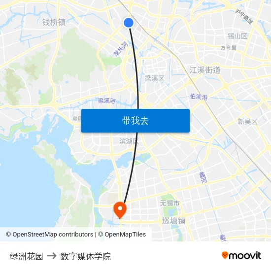 绿洲花园 to 数字媒体学院 map