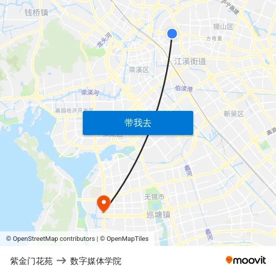 紫金门花苑 to 数字媒体学院 map