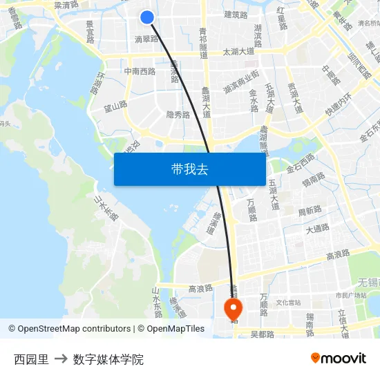 西园里 to 数字媒体学院 map