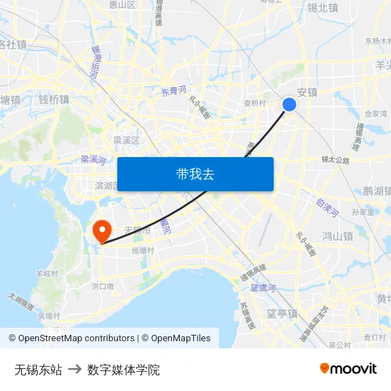无锡东站 to 数字媒体学院 map