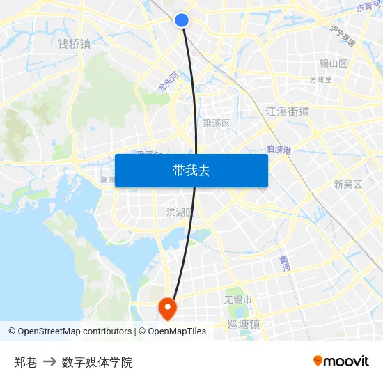 郑巷 to 数字媒体学院 map