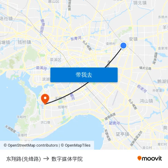 东翔路(先锋路) to 数字媒体学院 map