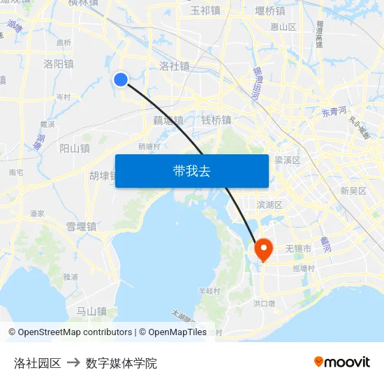 洛社园区 to 数字媒体学院 map