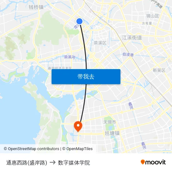 通惠西路(盛岸路) to 数字媒体学院 map