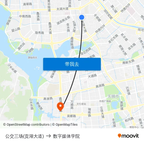 公交三场(贡湖大道) to 数字媒体学院 map
