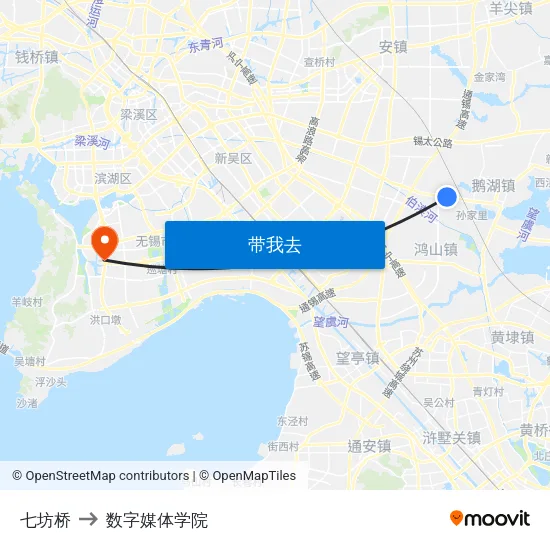 七坊桥 to 数字媒体学院 map