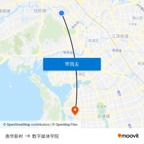 惠华新村 to 数字媒体学院 map