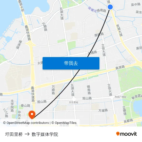 圩田里桥 to 数字媒体学院 map