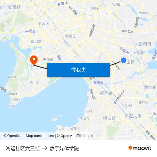 鸿运社区六三期 to 数字媒体学院 map