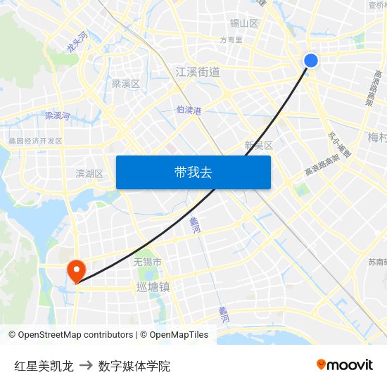 红星美凯龙 to 数字媒体学院 map