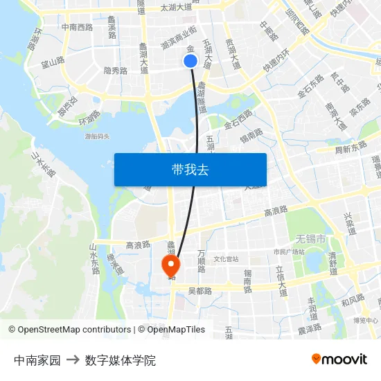 中南家园 to 数字媒体学院 map