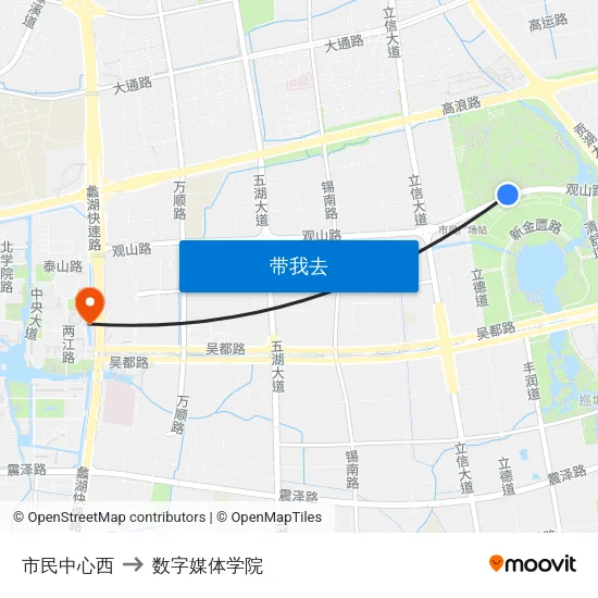 市民中心西 to 数字媒体学院 map