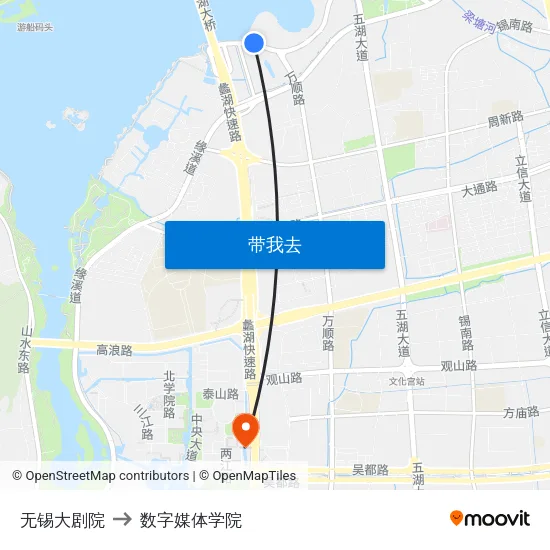 无锡大剧院 to 数字媒体学院 map
