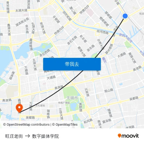 旺庄老街 to 数字媒体学院 map
