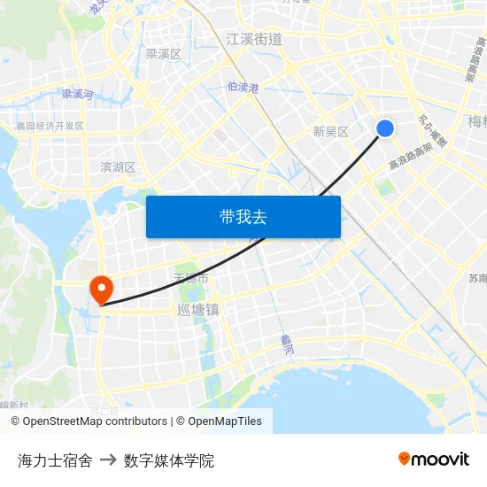 海力士宿舍 to 数字媒体学院 map