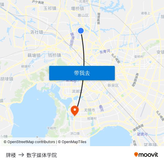 牌楼 to 数字媒体学院 map