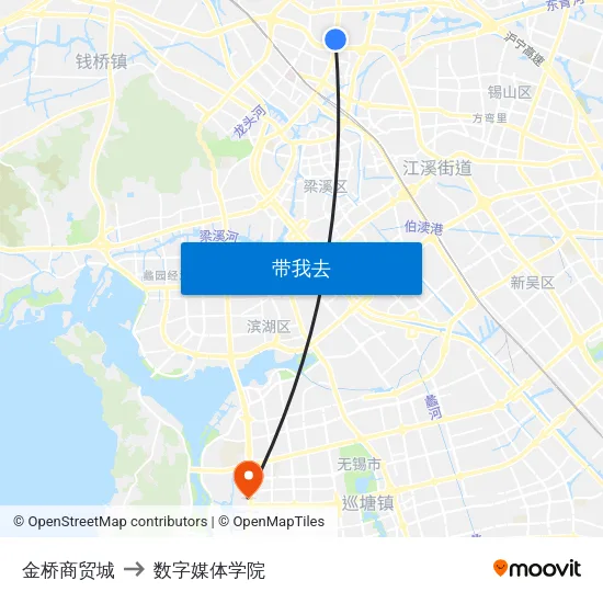金桥商贸城 to 数字媒体学院 map