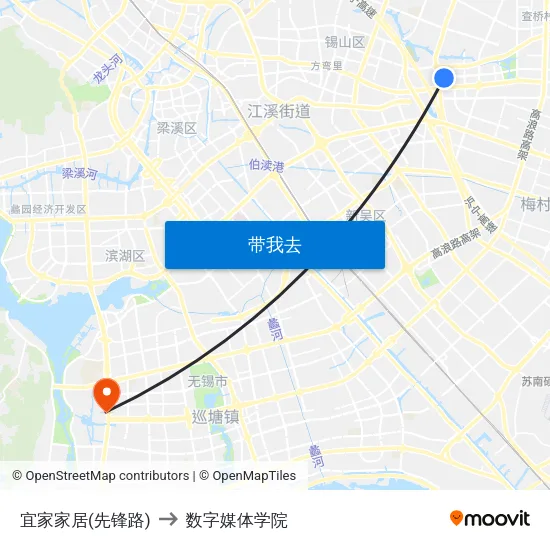 宜家家居(先锋路) to 数字媒体学院 map