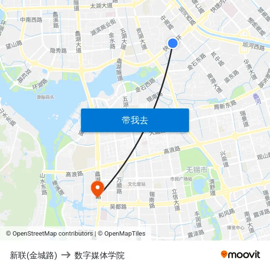 新联(金城路) to 数字媒体学院 map