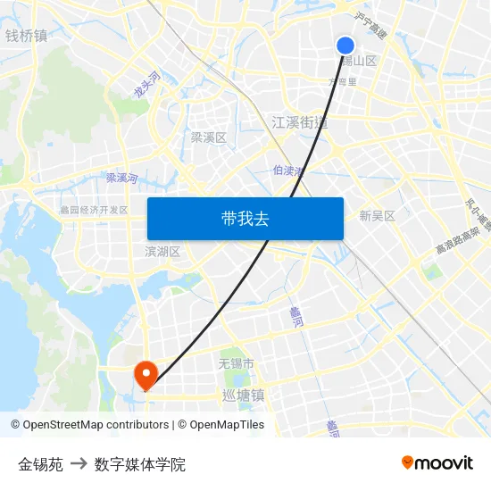 金锡苑 to 数字媒体学院 map