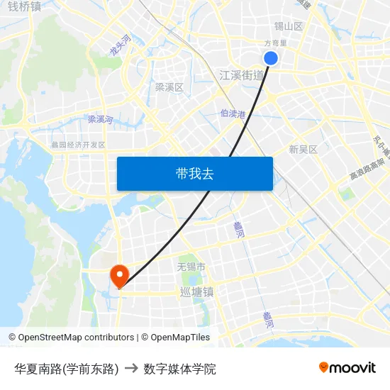 华夏南路(学前东路) to 数字媒体学院 map