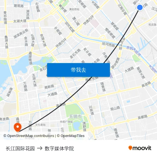 长江国际花园 to 数字媒体学院 map