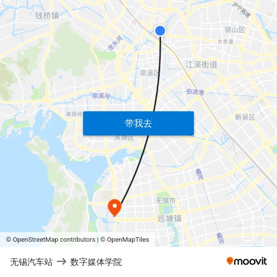 无锡汽车站 to 数字媒体学院 map