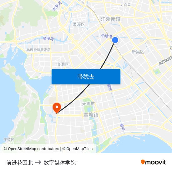 前进花园北 to 数字媒体学院 map