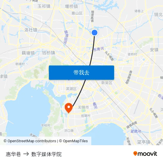 惠华巷 to 数字媒体学院 map