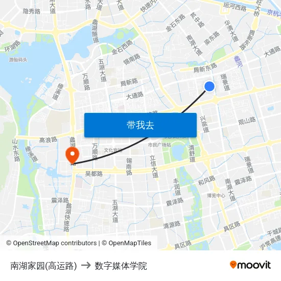 南湖家园(高运路) to 数字媒体学院 map