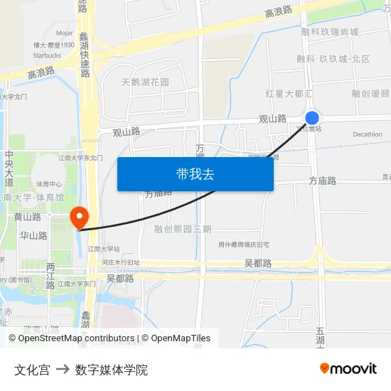 文化宫 to 数字媒体学院 map