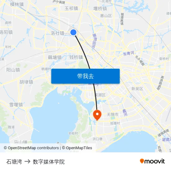 石塘湾 to 数字媒体学院 map