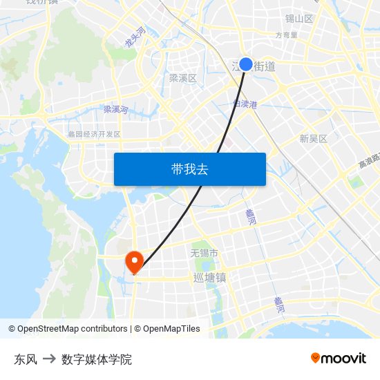 东风 to 数字媒体学院 map