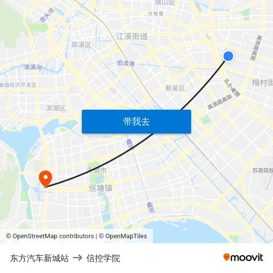 东方汽车新城站 to 信控学院 map