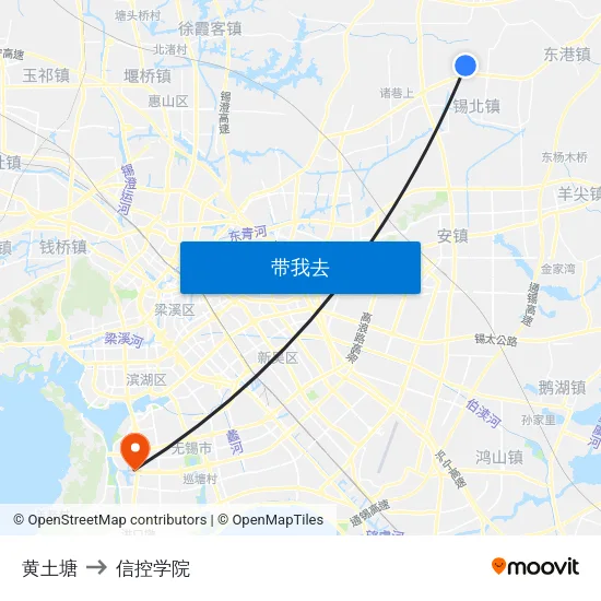 黄土塘 to 信控学院 map