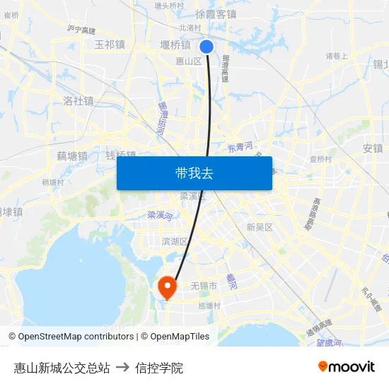 惠山新城公交总站 to 信控学院 map