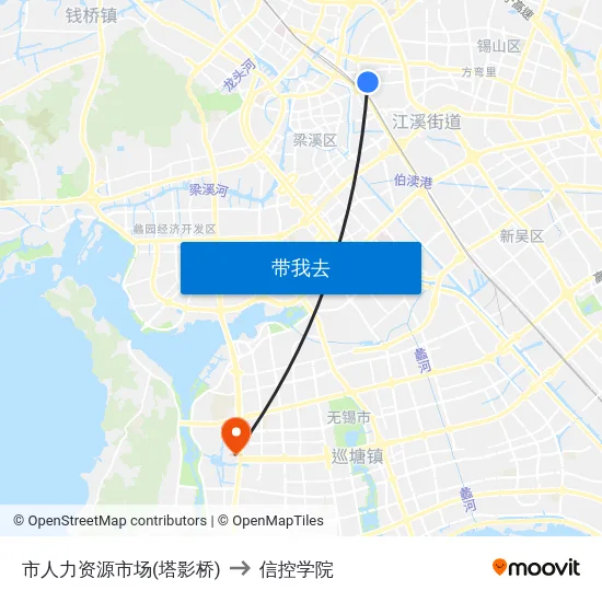 市人力资源市场(塔影桥) to 信控学院 map